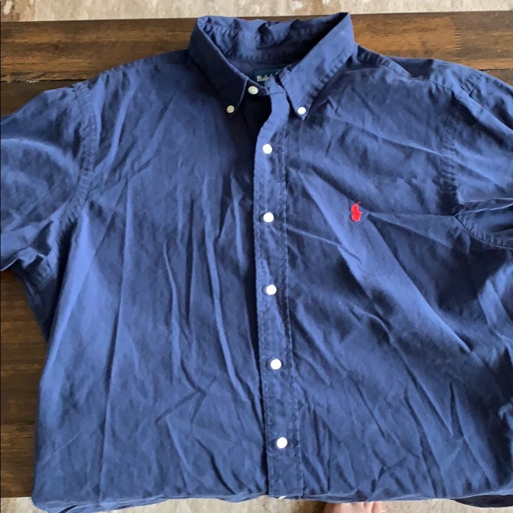 Large blue polo button down